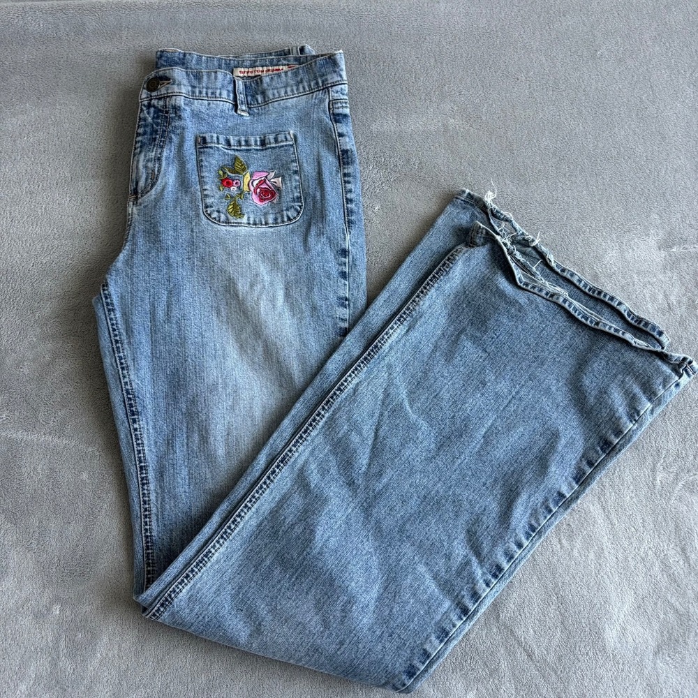 Guess Light Blue Wide Leg Jeans with Floral Patch